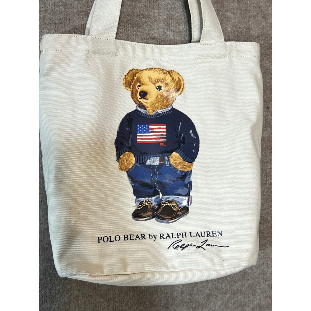 Polo Bear Ralph Lauren Tote Bag American Flag Canvas Preppy Aesthetic
